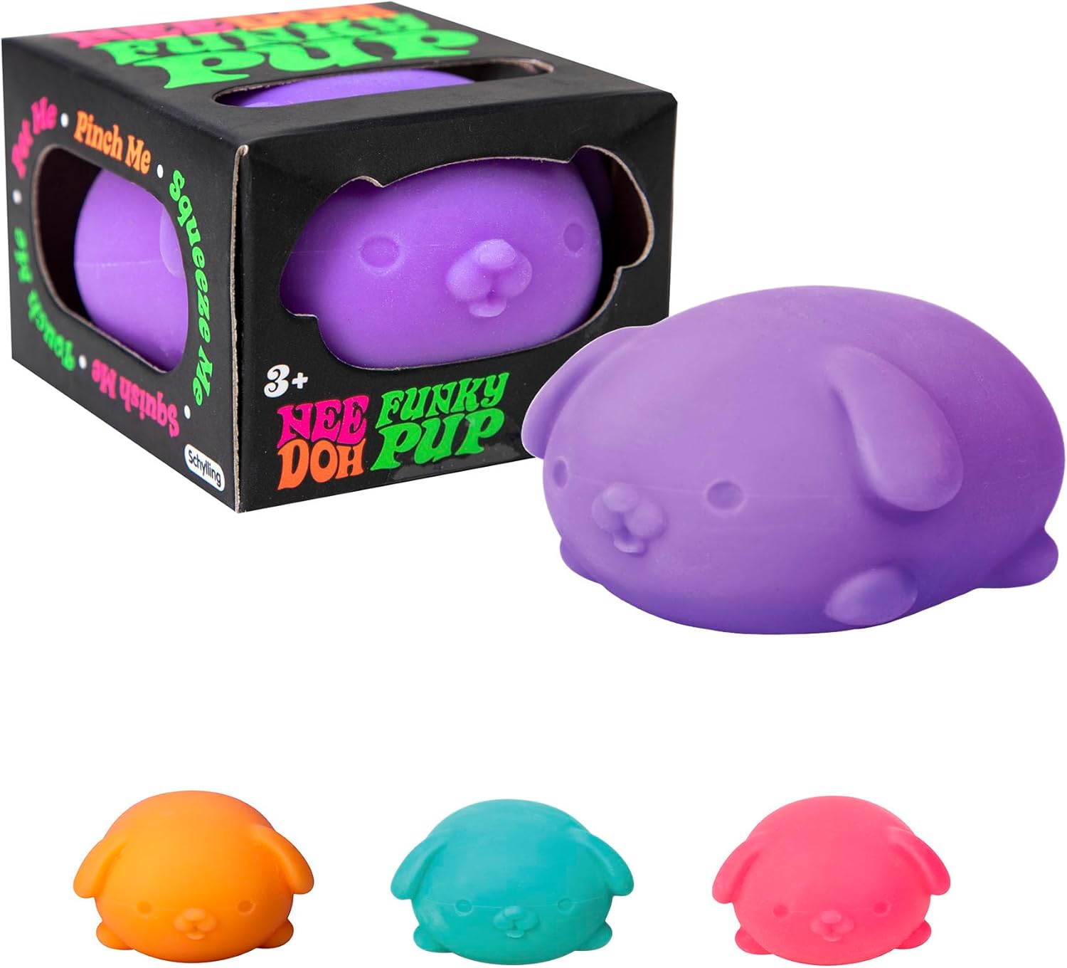 Schylling NeeDoh Funky Pups – Squishy Sensory Toy – Soft Dough Filling – Ages 3 and Up - Color May Vary; One Dog Per Pack